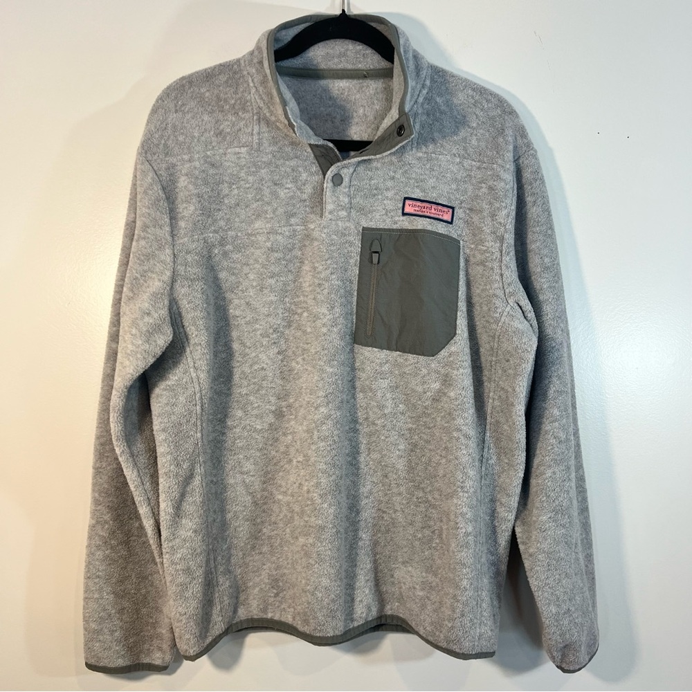 Vineyard Vines Snap Placket Fleece Pullover Men’s S Gray Heather